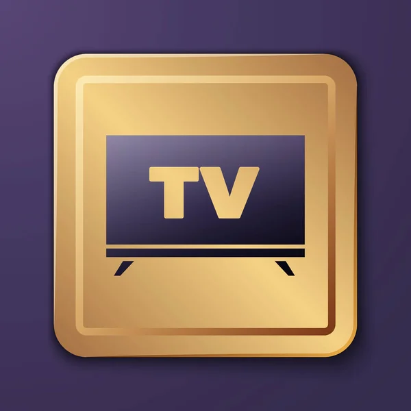 Purple Smart Icon Isolated Purple Background Television Sign Gold Square — Stock Vector