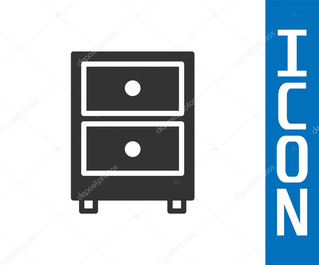 Grey Drawer with documents icon isolated on white background. Archive papers drawer. File Cabinet Drawer. Office furniture.  Vector Illustration.