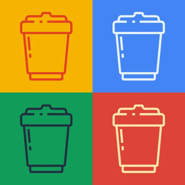 Pop Art Linie Kaffeetasse Symbol Isoliert Auf Farbigem Hintergrund Vektorillustration — Stockvektor