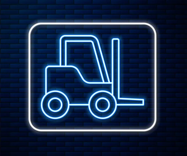 Λαμπερό Νέον Γραμμή Forklift Φορτηγό Εικονίδιο Απομονώνονται Τούβλο Τοίχο Φόντο — Διανυσματικό Αρχείο