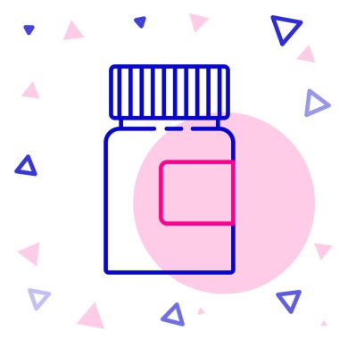 Çizgi tıp ikonu beyaz arka planda izole edilmiş. Şişe hapı işareti. Eczane tasarımı. Renkli taslak konsepti. Vektör İllüstrasyonu.