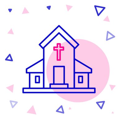 Çizgi Kilise binası simgesi beyaz arka planda izole edildi. Hıristiyan Kilisesi. Kilisenin dini. Renkli taslak konsepti. Vektör İllüstrasyonu.