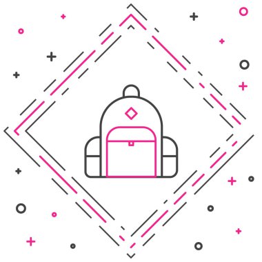 Sırt çantası simgesi beyaz arkaplanda izole edildi. Kamp ve dağ gezisi sırt çantası. Renkli taslak konsepti. Vektör İllüstrasyonu.