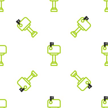 Satır posta kutusu simgesi beyaz arkaplanda izole edilmiş kusursuz desen. Posta kutusu simgesi. Posta kutusunda bayrak var. Vektör İllüstrasyonu.