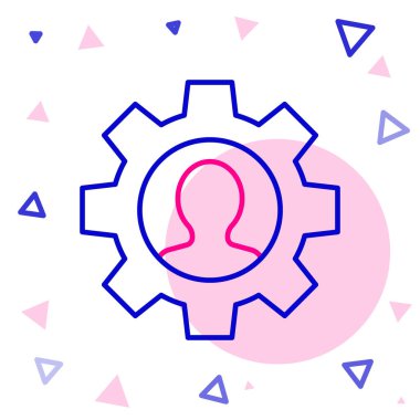 Beyaz arka planda izole edilmiş ikon içerisindeki teçhizatlı çizgi insan. Yapay zeka. Beyin işaretini düşünüyorum. Beynin sembol çalışması. Renkli taslak konsepti. Vektör İllüstrasyonu.