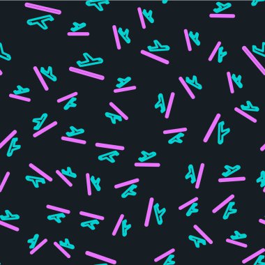 Çizgi düzlemi kalkış simgesi siyah arkaplanda izole edilmiş. Uçak taşıma sembolü. Vektör İllüstrasyonu.