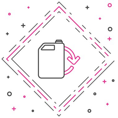 Beyaz arka planda Eko yakıt kutusu simgesi izole edildi. Çevre biyolojisi ve namlusu. Yeşil çevre ve geri dönüşüm. Renkli taslak konsepti. Vektör İllüstrasyonu.