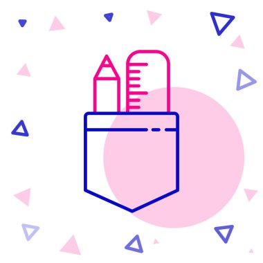 Çizgiyi aşan cetvel ve kalem simgesi beyaz arkaplanda izole edildi. Düz sembol. Çizim ve eğitim araçları. Renkli taslak konsepti. Vektör İllüstrasyonu.