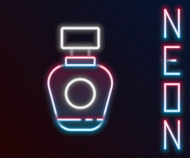 Parlayan neon hattı Parfüm ikonu siyah arkaplanda izole edildi. Renkli taslak konsepti. Vektör İllüstrasyonu.