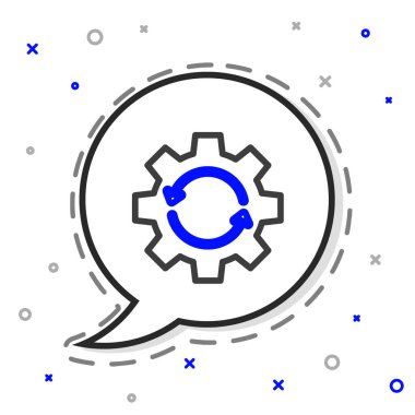 İş akışı konsepti simgesi olarak çizgi teçhizatı ve oklar beyaz arkaplanda izole edildi. Vites doldurma tabelası. Renkli taslak konsepti. Vektör İllüstrasyonu.