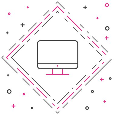 Çizgi Bilgisayar ekranı simgesi beyaz arkaplanda izole edildi. Elektronik cihaz. Ön manzara. Renkli taslak konsepti. Vektör İllüstrasyonu.