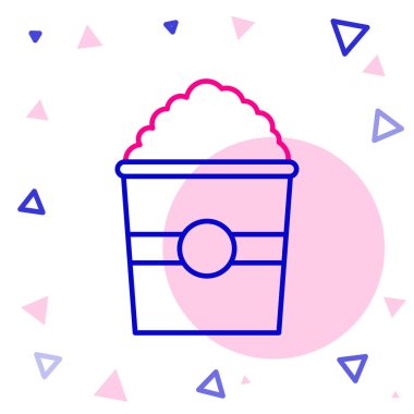 Beyaz arka planda izole edilmiş karton kutu simgesindeki çizgi patlamış mısır. Patlamış mısır kutusu. Renkli taslak konsepti. Vektör İllüstrasyonu.