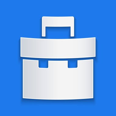 Kağıt kesme evrak çantası simgesi mavi arka planda yalıtılmış. İş davası işareti. İş portföyü. Kağıt sanatı tarzı. Vektör Illustration.