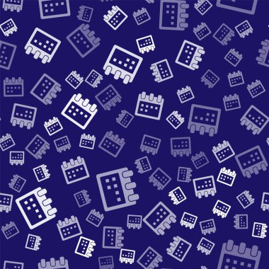 Beyaz Takvim simgesi mavi arkaplandaki kusursuz deseni izole etti. Olay hatırlatma sembolü. Vektör İllüstrasyonu.