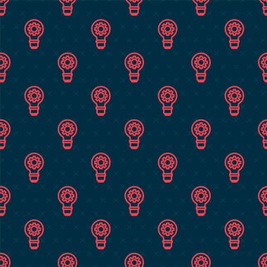 Kırmızı çizgi lambası ve dişli simgesi siyah arkaplanda izole edilmiş. Yenilik kavramı. İş fikri. Vektör İllüstrasyonu.