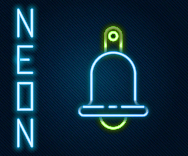 Gloeiende Neon Lijn Ringing Bel Pictogram Geïsoleerd Zwarte Achtergrond Alarmsymbool — Stockvector