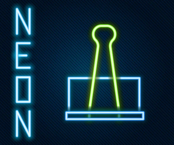 Leuchtendes Neon Line Binder Clip Symbol Isoliert Auf Schwarzem Hintergrund — Stockvektor