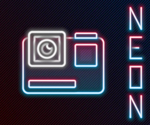 Zářící Neonová Čára Akční Extrémní Ikona Fotoaparátu Izolované Černém Pozadí — Stockový vektor