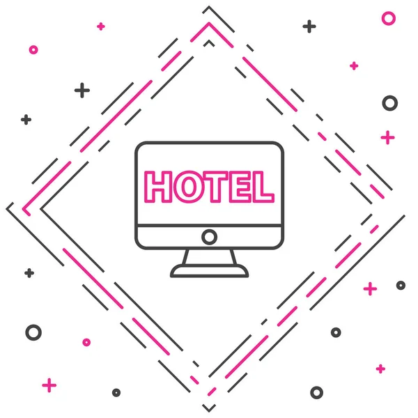 Line Online Hotel Foglalás Ikon Elszigetelt Fehér Háttér Online Foglalási — Stock Vector