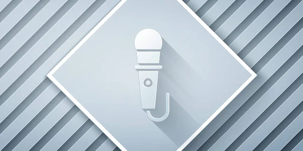 Paper Cut Microphone Icon Isolated Grey Background Air Radio Mic — Stock Vector