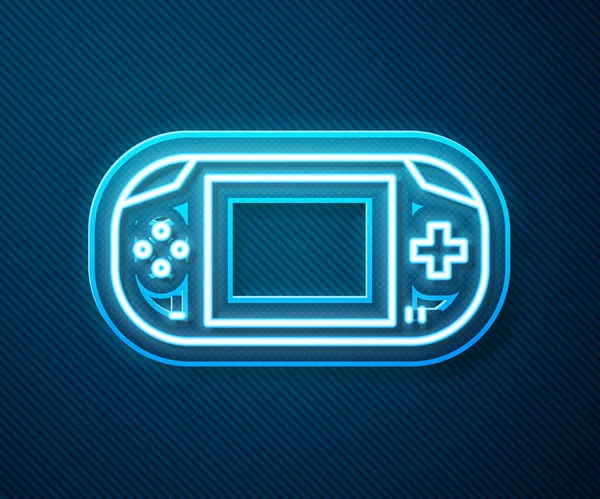 Linha Néon Brilhante Ícone Console Videogame Portátil Isolado Fundo Azul — Vetor de Stock