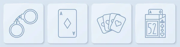 Set Line Handschellen Kartenspiel Spielkarte Mit Karo Und Kartenspiel Weiße — Stockvektor