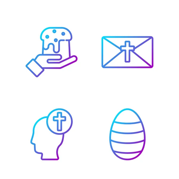 Set Line Easter Egg Human Head Christian Cross Human Hand — Stock Vector