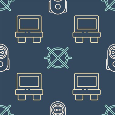 Elektrik prizi, sigorta ve elektrik devre şemasını pürüzsüz şablona ayarla. Vektör.