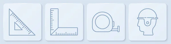 Set Line Dreieckslineal Roulette Konstruktion Ecklineal Und Arbeitshelm Weiße Quadratische — Stockvektor