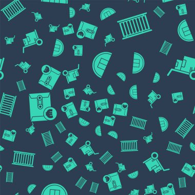 Depo, Konteynır, Avro sembollü zarf, El kamyonu ve kutuları pürüzsüz desenli olarak ayarla. Vektör.