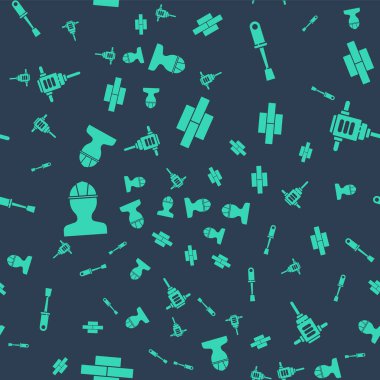 Tuğla, tornavida, işçi kaskı ve elektirikli döner çekiç matkabını kusursuz desene ayarlayın. Vektör.