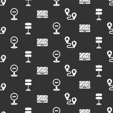 Yol konumunu, trafik işaretini, dur işaretini ve şehir harita navigasyonunu sorunsuz bir şekilde ayarla. Vektör.