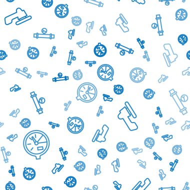 Hattı, su sayacı, su musluğu ve sanayi borusunu ve manometreyi kusursuz desene ayarlayın. Vektör.