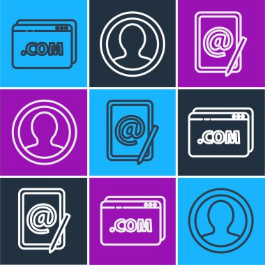 Satır web sitesi şablonu, e- posta ve e- posta ve hesap ekran simgesi oluştur. Vektör.