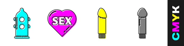 Set Condom Heart Text Sex Dildo Vibrator Dildo Vibrator Icon - Stok Vektor