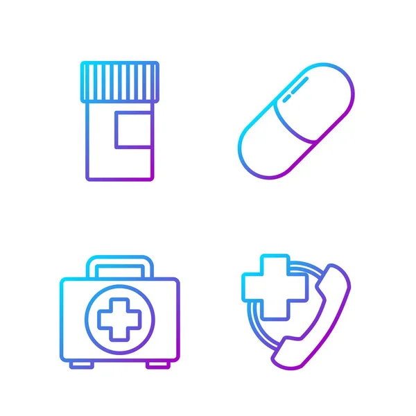 Establecer Línea Llamada Telefónica Emergencia Hospital Botiquín Primeros Auxilios Frasco — Archivo Imágenes Vectoriales