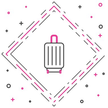 Seyahat simgesi için satır çantası beyaz arkaplanda izole edildi. Seyahat bagaj tabelası. Seyahat bagaj ikonu. Renkli taslak konsepti. Vektör İllüstrasyonu.