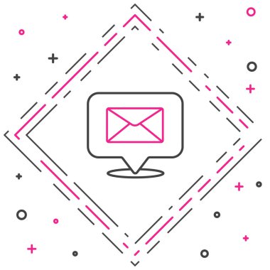 Beyaz arkaplanda izole edilmiş zarf simgesi olan satır konuşma balonu. Renkli taslak konsepti. Vektör İllüstrasyonu.