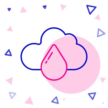 Beyaz arka planda izole edilmiş yağmur ikonlu çizgi bulutu. Yağmur damlaları ile yağmur bulutu yağışı. Renkli taslak konsepti. Vektör İllüstrasyonu.