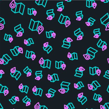 Yer imi simgesiyle çizilmiş çizgi haritası siyah arkaplanda izole edilmiş kusursuz desen. Vektör İllüstrasyonu.