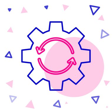 İş akışı konsepti simgesi olarak çizgi teçhizatı ve oklar beyaz arkaplanda izole edildi. Vites doldurma tabelası. Renkli taslak konsepti. Vektör İllüstrasyonu.