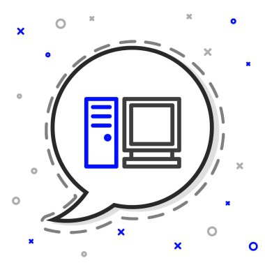 Çizgi Bilgisayar monitörü simgesi beyaz arkaplanda izole edildi. Bilgisayar bileşeni işareti. Renkli taslak konsepti. Vektör İllüstrasyonu.