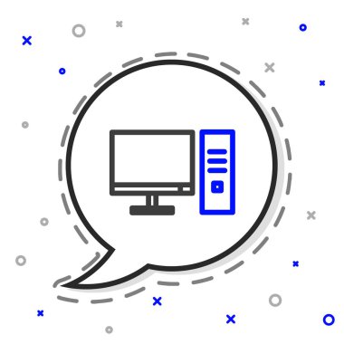 Çizgi Bilgisayar monitörü simgesi beyaz arkaplanda izole edildi. Bilgisayar bileşeni işareti. Renkli taslak konsepti. Vektör İllüstrasyonu.