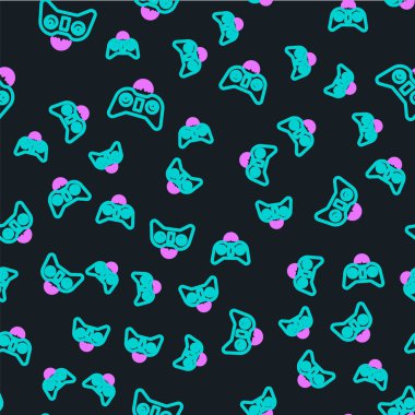 Kablosuz oyun alanı simgesi siyah arkaplanda izole edilmiş. Oyun kontrolörü. Vektör İllüstrasyonu.