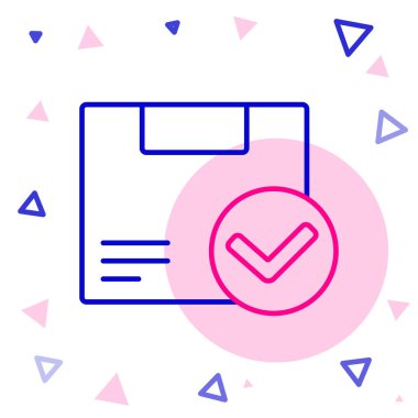 Beyaz arkaplanda işaretleme simgesi olan satır paket kutusu. Paket kutusu. Onaylanmış teslimat veya başarılı paket makbuzu. Renkli taslak konsepti. Vektör İllüstrasyonu.