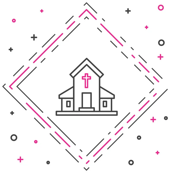 Linia Kościół Budynek Ikona Izolowane Białym Tle Kościół Chrześcijański Religia — Wektor stockowy