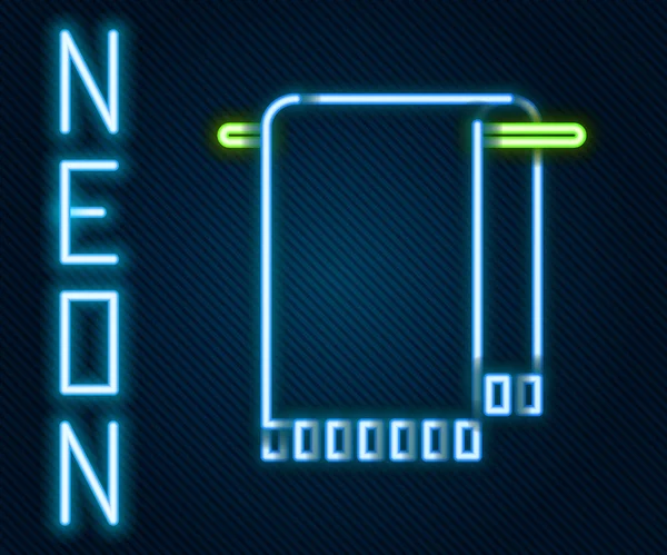 Glödande Neon Line Handduk Hängare Ikon Isolerad Svart Bakgrund Badrumshandduksikon — Stock vektor