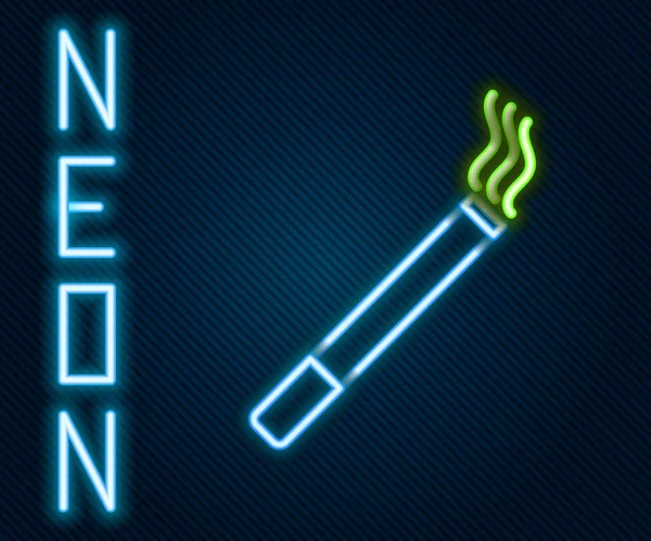 Glödande Neon Linje Cigarett Ikon Isolerad Svart Bakgrund Tobaksskylt Röksymbol — Stock vektor