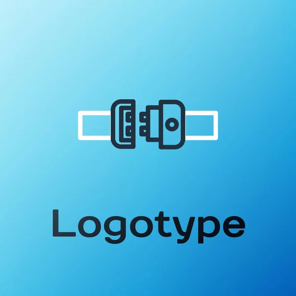 Línea Icono Cinturón Seguridad Aislado Sobre Fondo Azul Cinturón Concepto — Archivo Imágenes Vectoriales