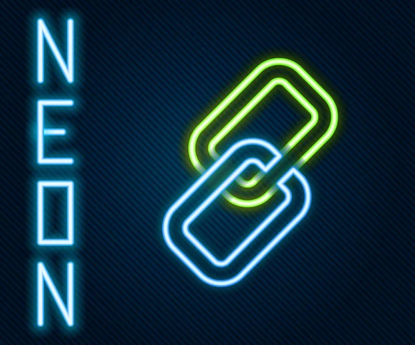 Glödande Neon Line Kedja Länk Ikon Isolerad Svart Bakgrund Länka — Stock vektor